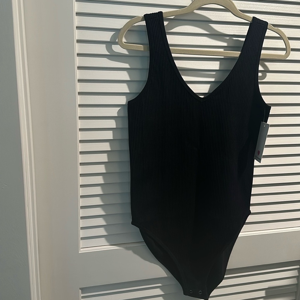 NWT LOVE CHARM Black Ribbed Body Suit with Fastener snaps. Size 2X/3X
